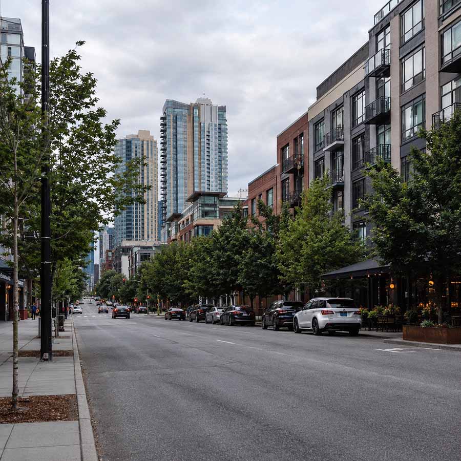 Seattle engineering history. The flattened blocks of the former Denny Hill, now the level streets of Seattle's Belltown neighborhood.