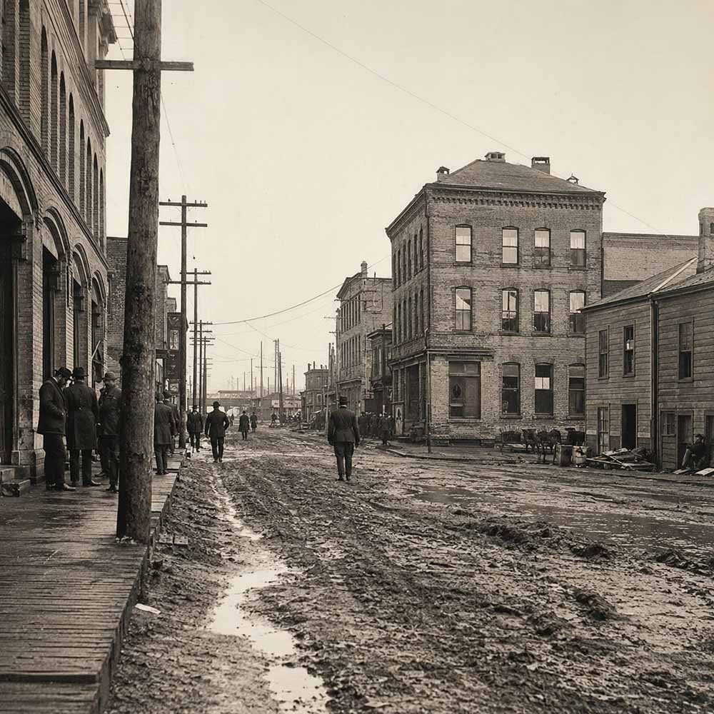 History of Yesler Way. A period photograph of lower Yesler Way in its rougher early-1900s days.